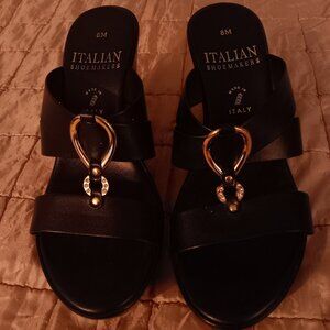 Italian Shoemakers Dressy Black Wedge Heel Sandals Size 8